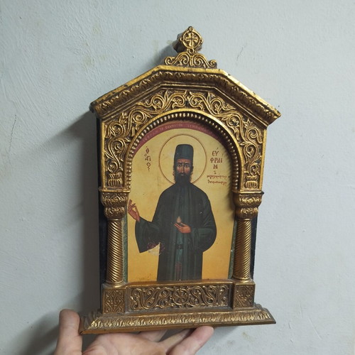 Saint Ephraim Icon used, 17.5 x 24.6 cm, wooden frame