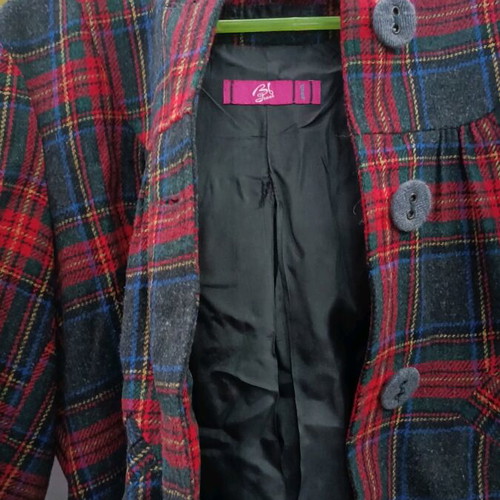 BSB women's short checked coat like new, gray red, size S