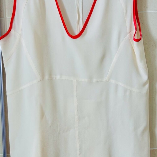 Scooter Plus silk sleeveless shirt like new, ecru with coral trim, size 42