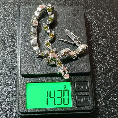 Riviera 925 Silver Bracelet with Green and White Zircon Stones like new