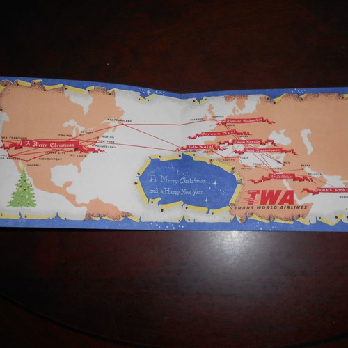 Airplane used chromolithograph cards 4 TWA and 1 Air France