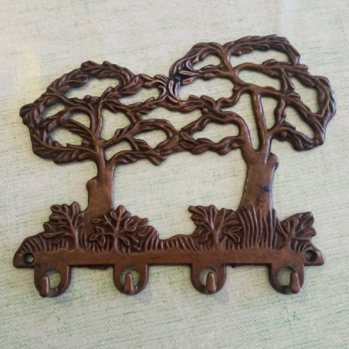Vintage brass wall hanger key holder "Trees" used, 1970s-80s