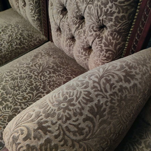 Vintage living room set with dark olive velvet upholstery, like new