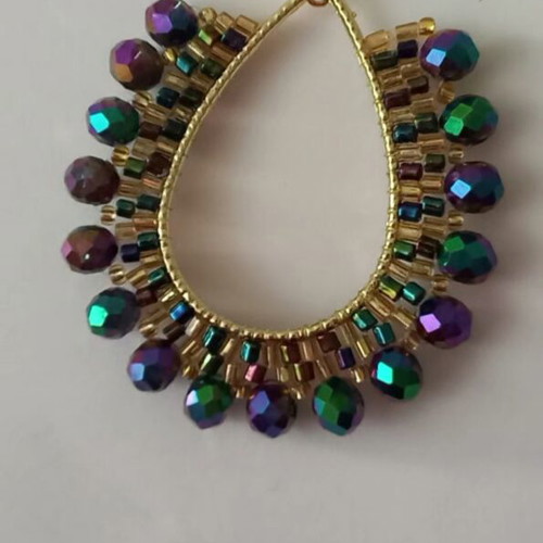 Handmade Tear Drop Earrings Peacock Gold and Green new