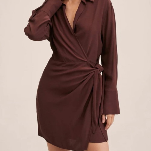 Mango short wrap dress like new, brown viscose, size S