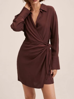 Mango short wrap dress like new, brown viscose, size S