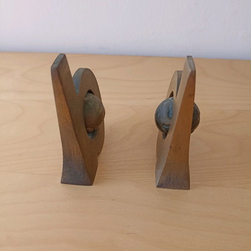 Set of two used bronze decorative items with globe