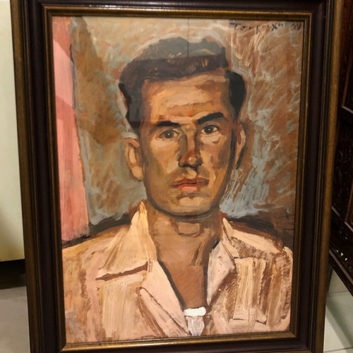 Tsarouchis Portrait of a Young Man print in frame with glass used