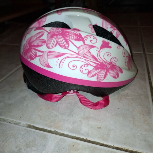 Children's bicycle helmet like new white pink with visor and ventilation