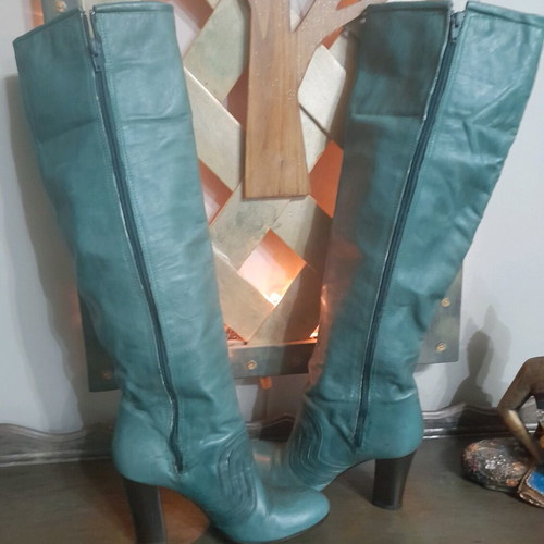 Miss Sixty over the knee boots used, genuine leather green petrol