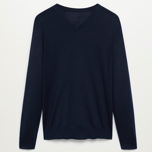 Knitted sweater 100% wool blue V-neck size XL new