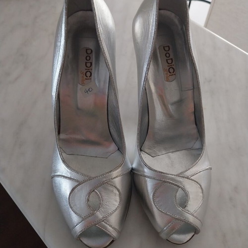 Dodici leather peep toe heels silver, new, size 40