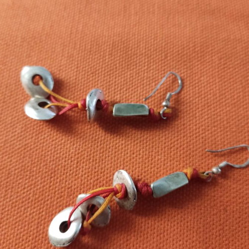 Hippie earrings made of steel with silk cord like new