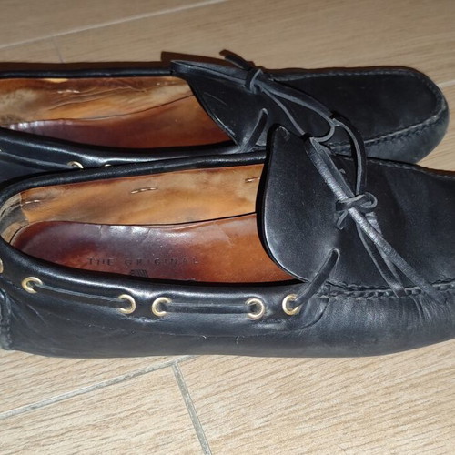 Car Shoe black leather driving moccasins used, size 43