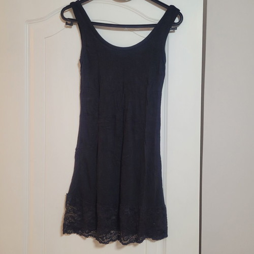 Black long tank top with lace trim, size medium