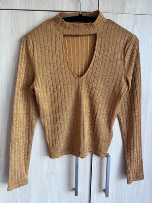 H&M Gold Knitted Blouse With Unique Neckline Size S Like New