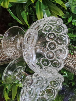 Moon and Star vintage crystal compote bowl, EAPG pressed glass