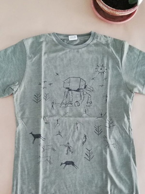 Short-sleeve shirt with handmade Star-Wars print, like new, green, size S