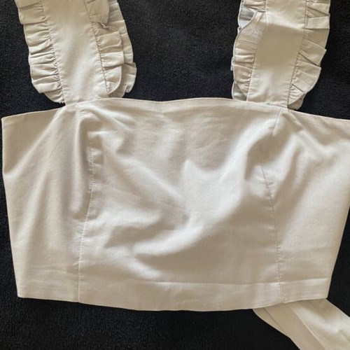 Crop Top gray like new with bow back and ruffle straps