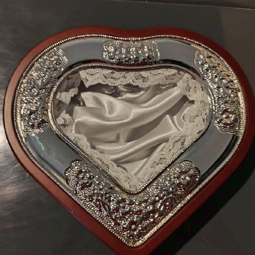 Silver wedding crown box heart-shaped new with satin fabric