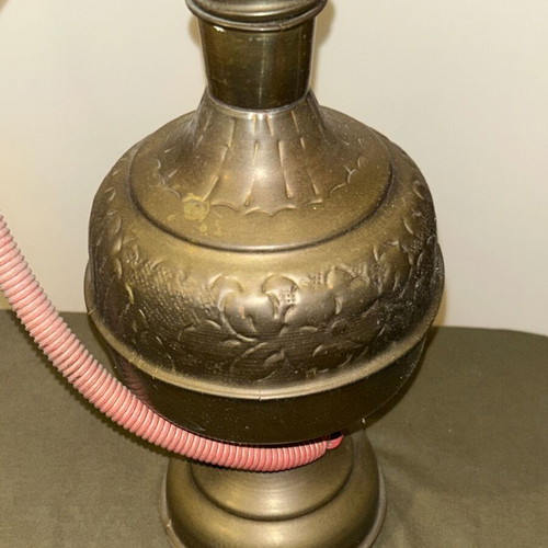 Vintage brass decorative hookah with embossed designs, used