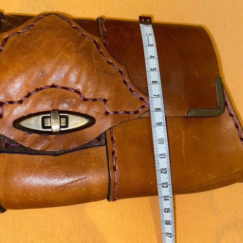 Vintage leather envelope bag for women used, handmade, brown