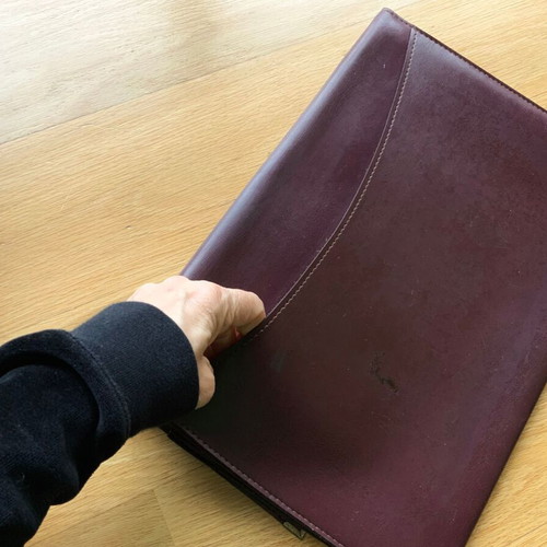 Olympic Airways leather briefcase-folder used, 1970s