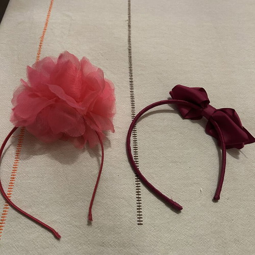 Children's fabric headbands used, set of two, fuchsia and burgundy