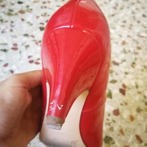 Tamaris pumps used, red patent leather, size 38, 6 cm heel