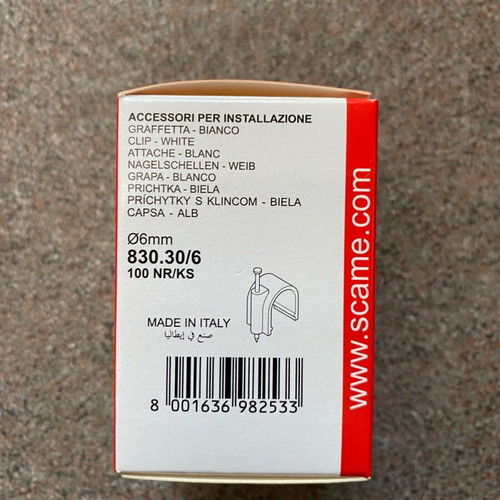 Cable clips 6mm new, box of 100 pieces