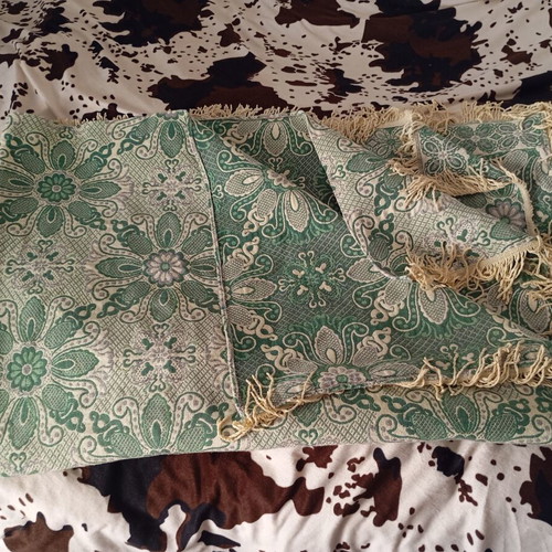 Retro vintage jacquard bedspread with fringes like new, 60s-70s
