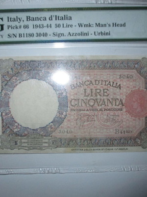 Italy 50 lire 1943-44 used, PMG Very Fine 25 repaired