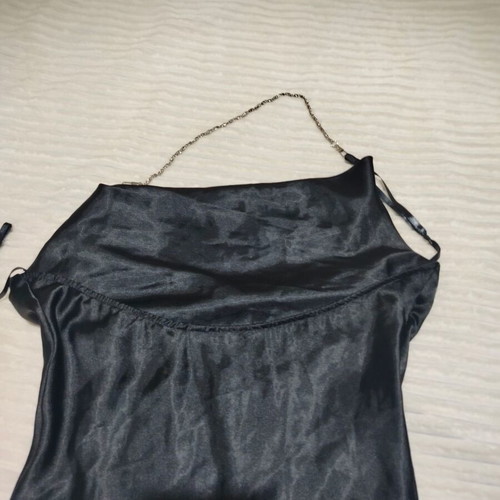 Black satin dress like new, sexy draped backless design