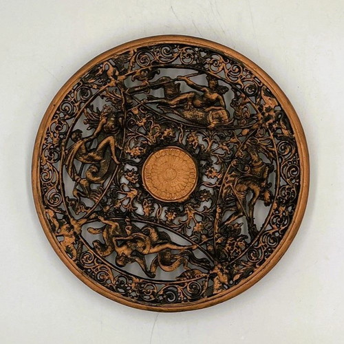 Victorian Decorative Cast Iron Plate like new with Mythological Scenes