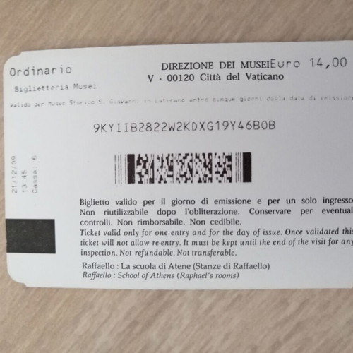 Vatican Museum Ticket used, 2009