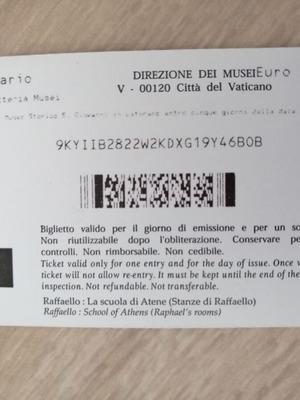 Vatican Museum Ticket used, 2009