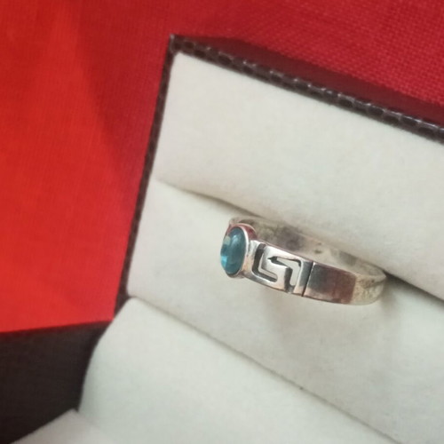 Silver 925 ring with blue zircon stone, used, size 56
