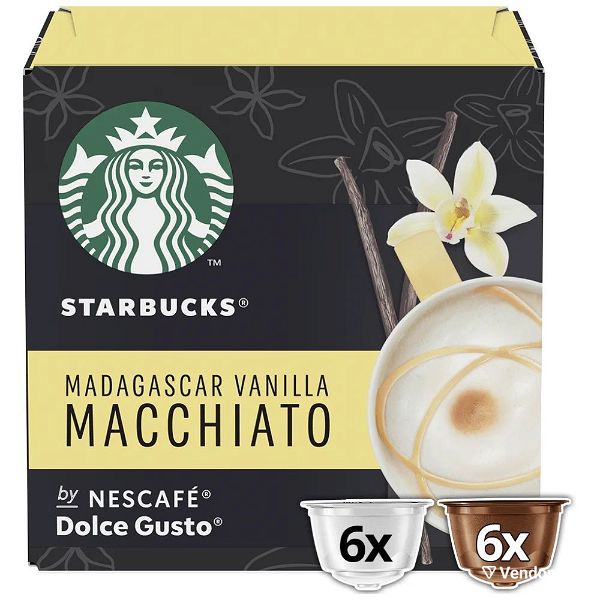  espresso Starbucks kapsoules Machiatto Madagascar Vanilla simvates me michani Dolce Gusto - triada paketon - 12 kapsoules/paketo, lixi 3/2024