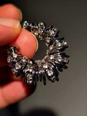 Spiral Hoop Earrings with Rhinestones New Silver