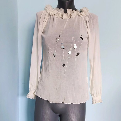 Mesh Decorated Blouse with Open Shoulders, Like New, Sizes M-3XL