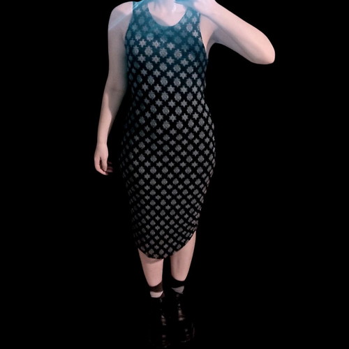 Damask midi dress with lace and back cutout, like new