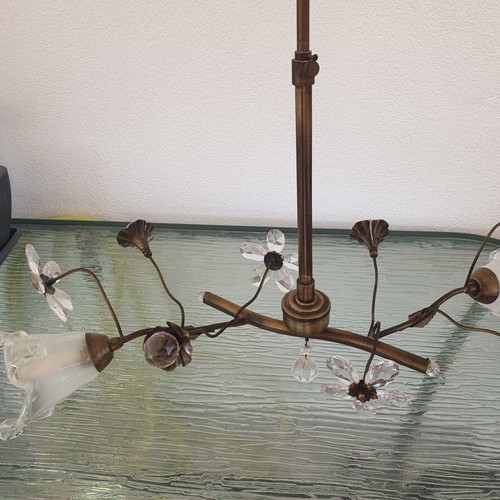 Ceiling light with crystal flower decorations, 57 cm