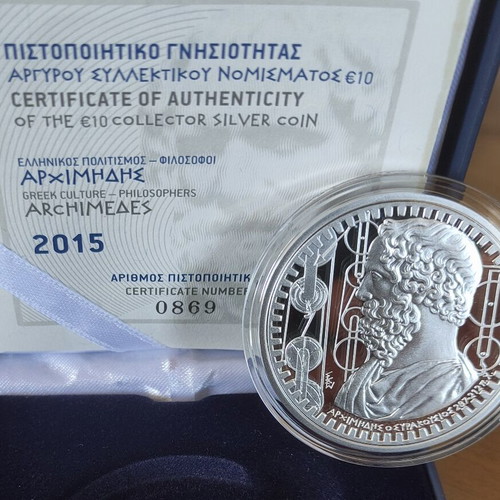 Silver collector coin Archimedes 10 euro 2015 new