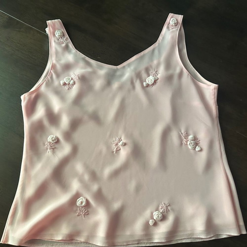 Women's pink organza blouse M with lining, floral decoration