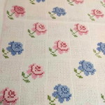 Cross-stitch table runner handmade like new, pink and sky blue