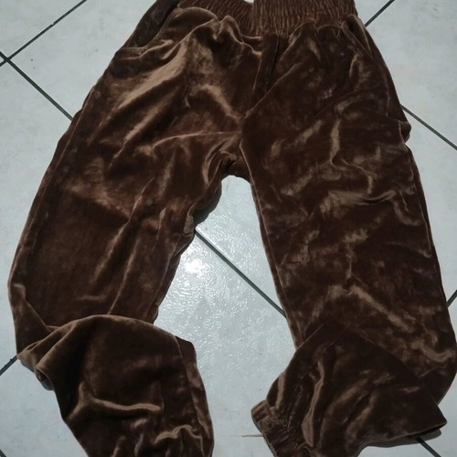 Velvet sweatpants used, beige and brown, size large