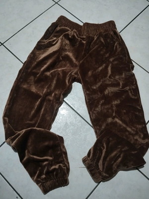 Velvet sweatpants used, beige and brown, size large