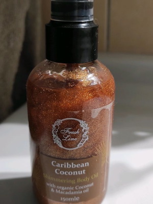 After sun oil Caribbean coconut Fresh Line used with glitter