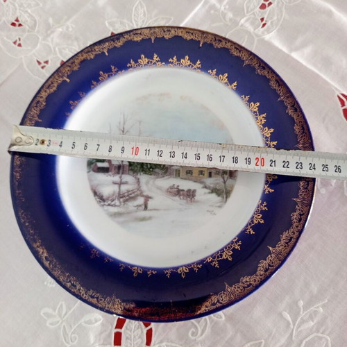 Limoges France collectible plate used with winter landscape and 22K gold