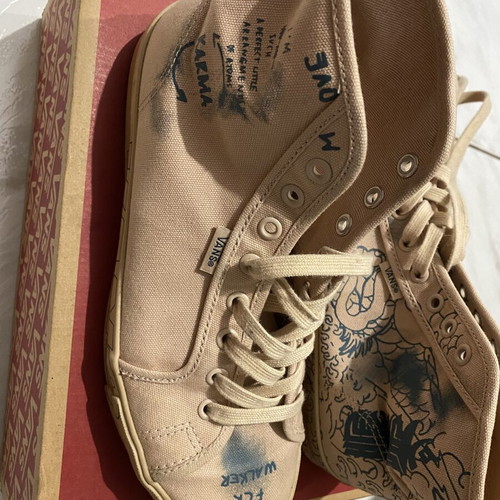Vans Vault x TTSWTRS UA OG Style 24 NTC LX sneakers size 40 like new, beige with tattoo designs